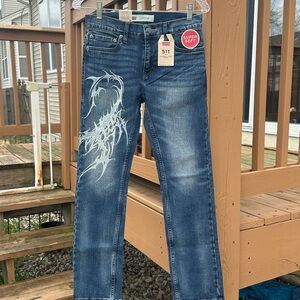 New Levi’s 511 Slim Jeans 14 REG with Handpainted‎ Unique Pattern No Color Fade